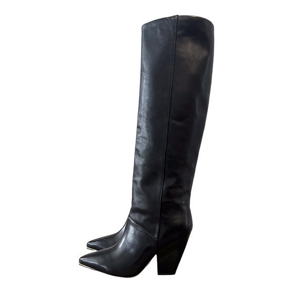 Tory Burch Lila Black Leather Knee High Boot - Picture 4 of 14